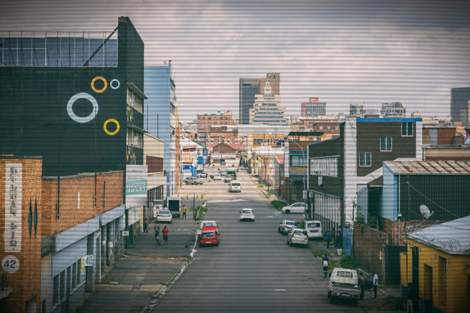 Small businesses lining a Johannesburg street