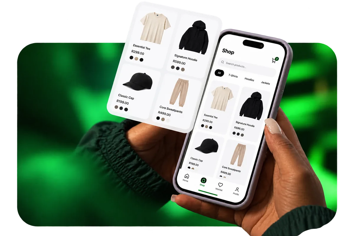 A customer browsing a Vuka-built online store on their phone